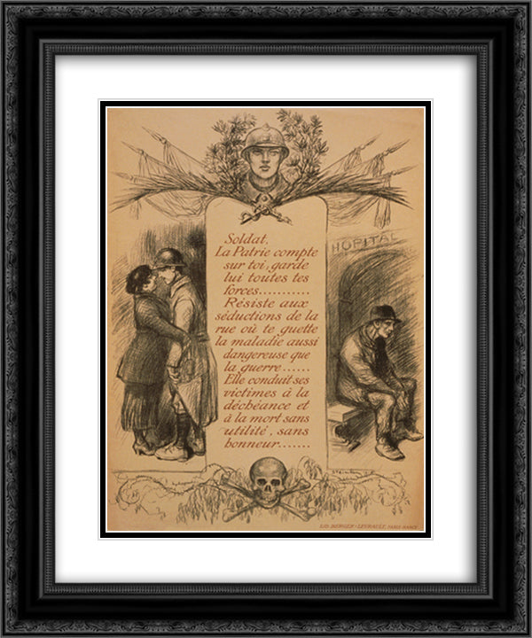 Soldier Health 20x24 Black Ornate Wood Framed Art Print Poster with Double Matting by Steinlen, Theophile