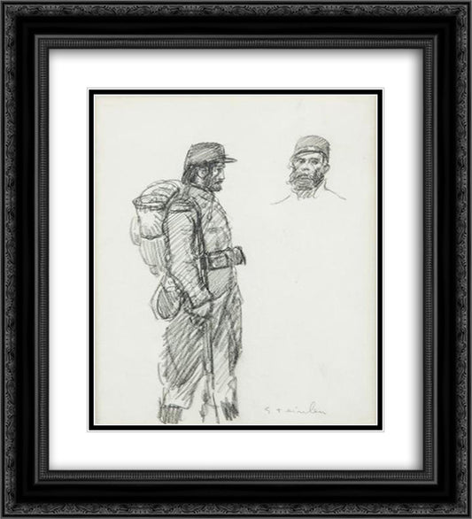 Soldiers 20x22 Black Ornate Wood Framed Art Print Poster with Double Matting by Steinlen, Theophile