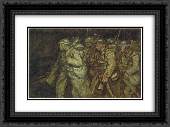 Soldiers - 24x18 Black Ornate Wood Framed Art Print Poster with Double Matting by Steinlen, Theophile