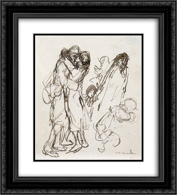 Soldier's Departure 20x22 Black Ornate Wood Framed Art Print Poster with Double Matting by Steinlen, Theophile