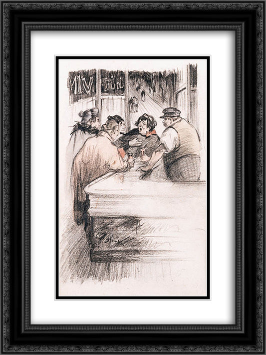 Souper du Mac 18x24 Black Ornate Wood Framed Art Print Poster with Double Matting by Steinlen, Theophile