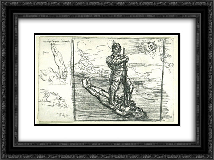 Sous la Botte 24x18 Black Ornate Wood Framed Art Print Poster with Double Matting by Steinlen, Theophile
