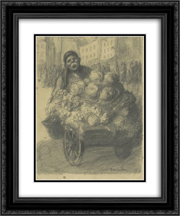 Steet Vendor 20x24 Black Ornate Wood Framed Art Print Poster with Double Matting by Steinlen, Theophile