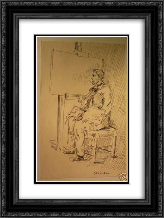 Steinlen self-portrait 18x24 Black Ornate Wood Framed Art Print Poster with Double Matting by Steinlen, Theophile