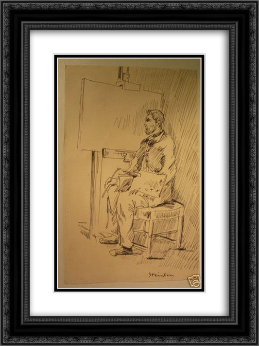 Steinlen self-portrait 18x24 Black Ornate Wood Framed Art Print Poster with Double Matting by Steinlen, Theophile