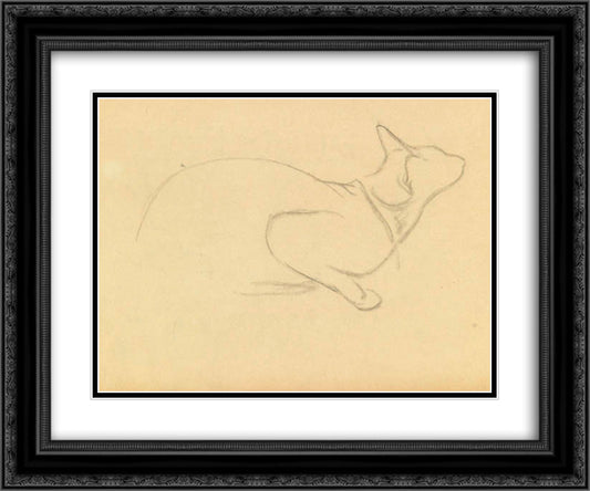 Study of a cat 24x20 Black Ornate Wood Framed Art Print Poster with Double Matting by Steinlen, Theophile