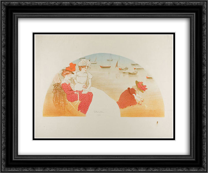 Sur La Plage 24x20 Black Ornate Wood Framed Art Print Poster with Double Matting by Steinlen, Theophile
