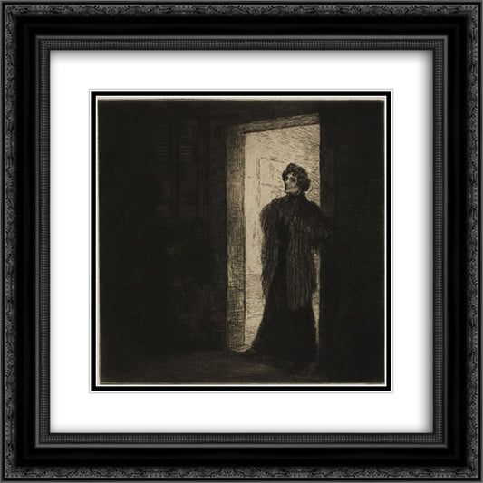 Sur Le Seuil 20x20 Black Ornate Wood Framed Art Print Poster with Double Matting by Steinlen, Theophile