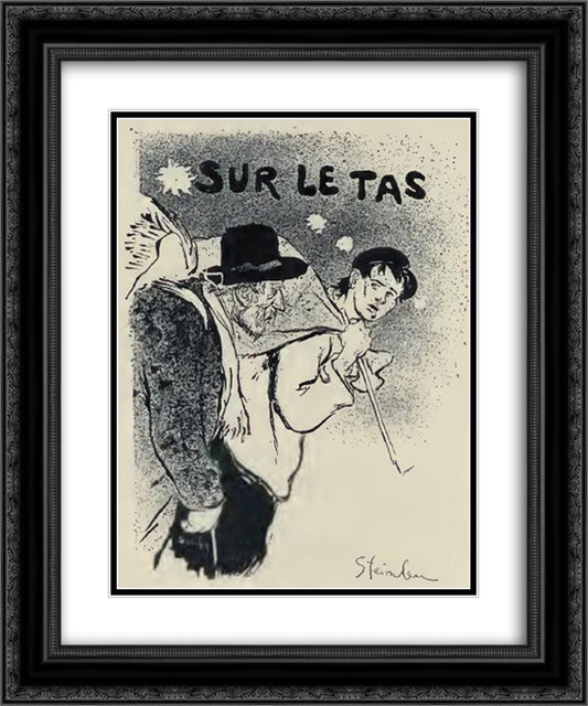 Sur Le Tas 20x24 Black Ornate Wood Framed Art Print Poster with Double Matting by Steinlen, Theophile
