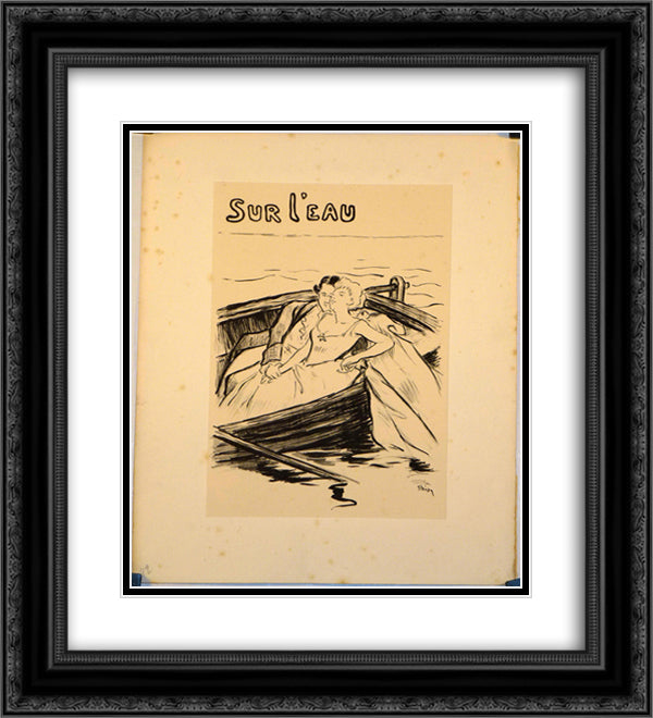 Sur L'Eau 20x22 Black Ornate Wood Framed Art Print Poster with Double Matting by Steinlen, Theophile