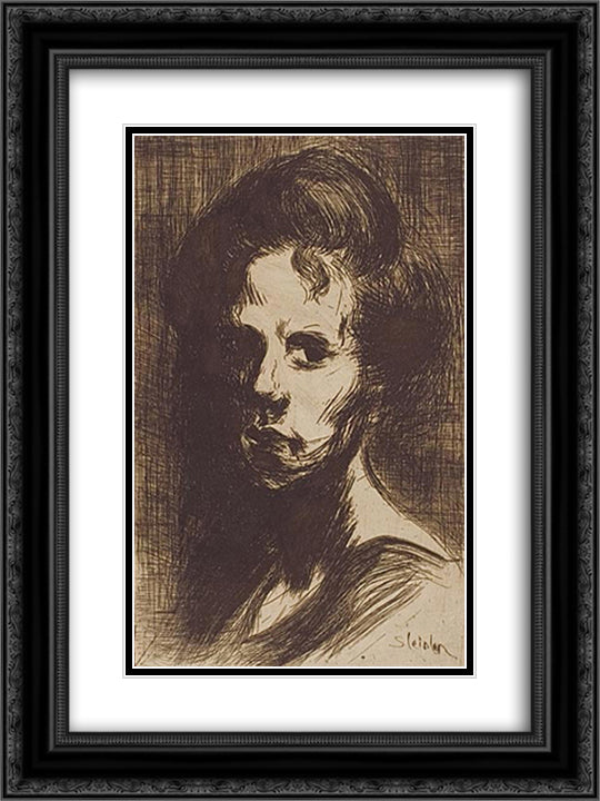 Tete de Femme 18x24 Black Ornate Wood Framed Art Print Poster with Double Matting by Steinlen, Theophile