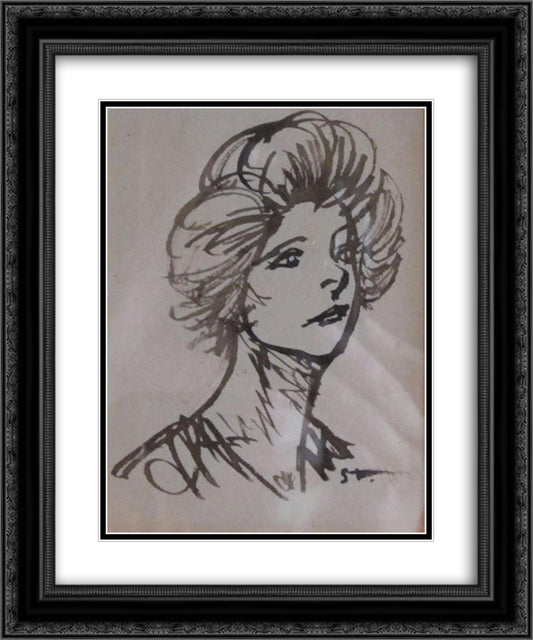 Tete de Femme 20x24 Black Ornate Wood Framed Art Print Poster with Double Matting by Steinlen, Theophile