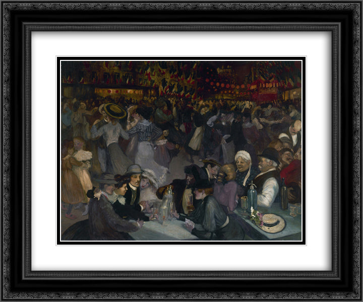 The Ball of July 14 24x20 Black Ornate Wood Framed Art Print Poster with Double Matting by Steinlen, Theophile