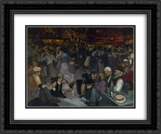The Ball of July 14 24x20 Black Ornate Wood Framed Art Print Poster with Double Matting by Steinlen, Theophile