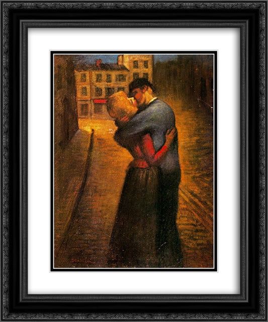 The Kiss 20x24 Black Ornate Wood Framed Art Print Poster with Double Matting by Steinlen, Theophile