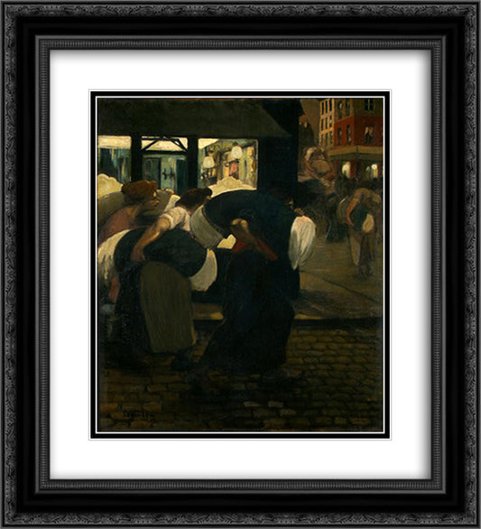 The Laundresses 20x22 Black Ornate Wood Framed Art Print Poster with Double Matting by Steinlen, Theophile