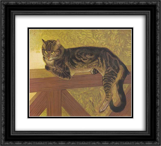 The summer - Cat On A Balustrade 22x20 Black Ornate Wood Framed Art Print Poster with Double Matting by Steinlen, Theophile