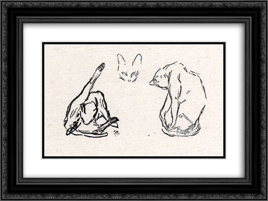 Three Cats Study 24x18 Black Ornate Wood Framed Art Print Poster with Double Matting by Steinlen, Theophile