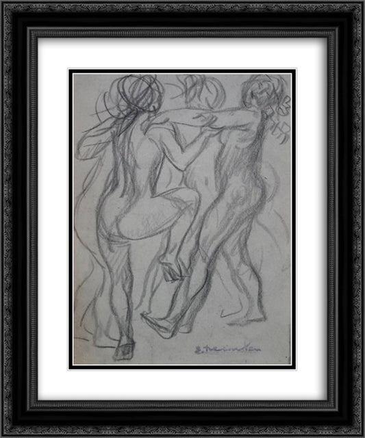 Three Nude Women Dancing 20x24 Black Ornate Wood Framed Art Print Poster with Double Matting by Steinlen, Theophile