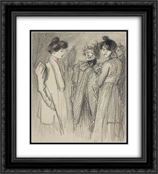 Three Women 20x22 Black Ornate Wood Framed Art Print Poster with Double Matting by Steinlen, Theophile