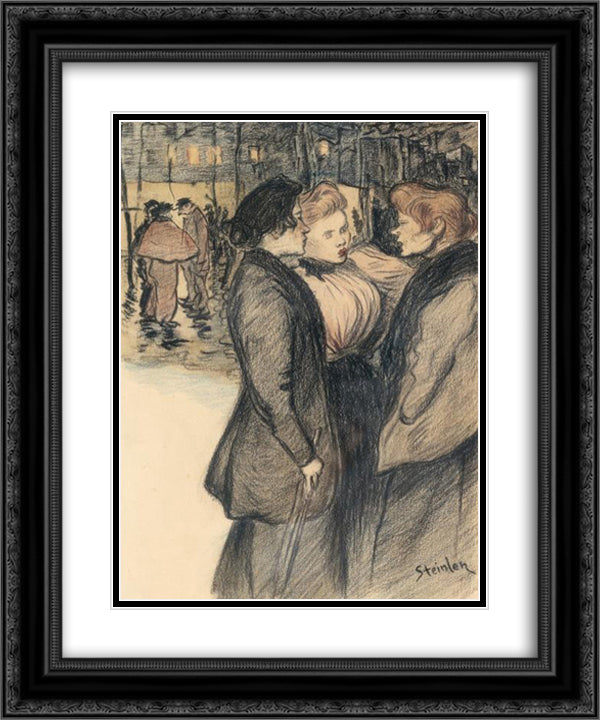 Three Women 20x24 Black Ornate Wood Framed Art Print Poster with Double Matting by Steinlen, Theophile