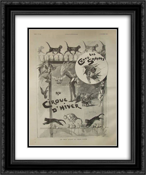 Trained cats in circus 20x24 Black Ornate Wood Framed Art Print Poster with Double Matting by Steinlen, Theophile