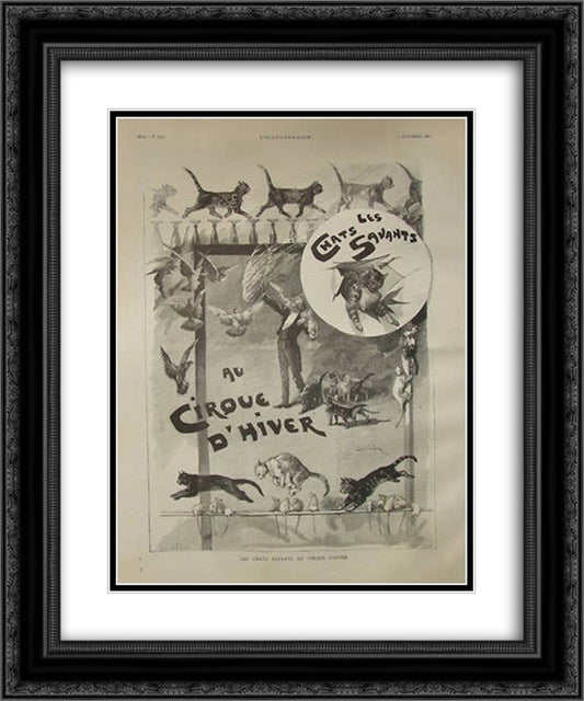 Trained cats in circus 20x24 Black Ornate Wood Framed Art Print Poster with Double Matting by Steinlen, Theophile
