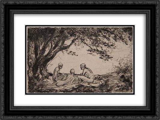 Trois Baigneuses 24x18 Black Ornate Wood Framed Art Print Poster with Double Matting by Steinlen, Theophile