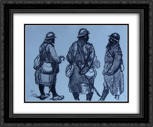 Trois permissionaires barbus 24x20 Black Ornate Wood Framed Art Print Poster with Double Matting by Steinlen, Theophile