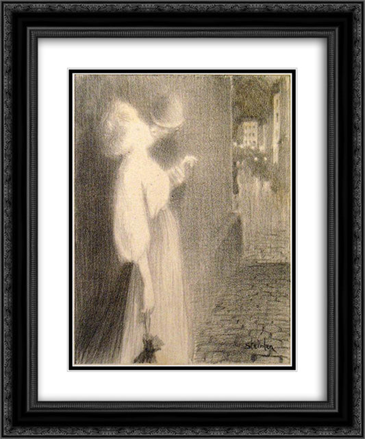Tu M'Apparus 20x24 Black Ornate Wood Framed Art Print Poster with Double Matting by Steinlen, Theophile