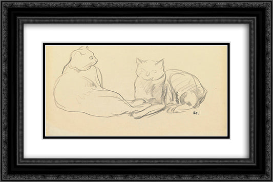 Two cats 24x16 Black Ornate Wood Framed Art Print Poster with Double Matting by Steinlen, Theophile