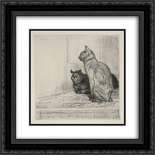 Two Cats on a cabinet 20x20 Black Ornate Wood Framed Art Print Poster with Double Matting by Steinlen, Theophile