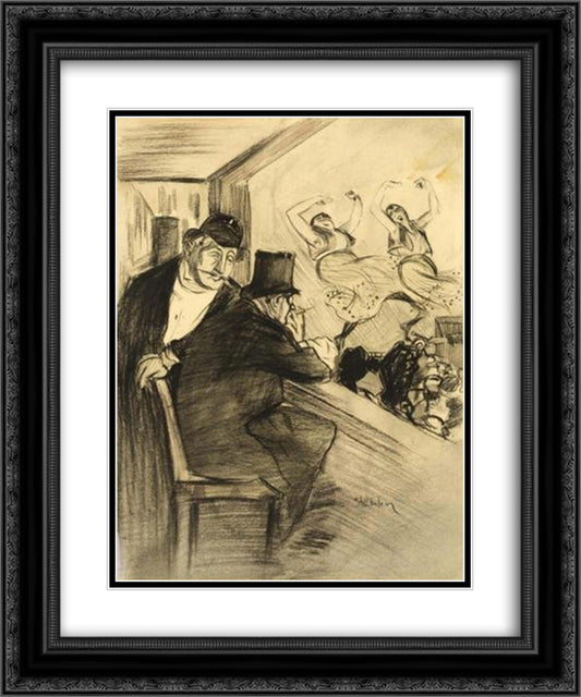 Two Men at Theatre 20x24 Black Ornate Wood Framed Art Print Poster with Double Matting by Steinlen, Theophile