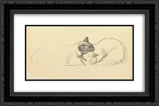 Two sleeping cats 24x16 Black Ornate Wood Framed Art Print Poster with Double Matting by Steinlen, Theophile