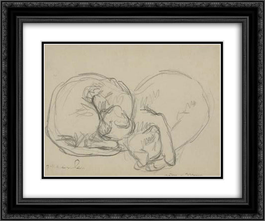 Two sleeping cats 24x20 Black Ornate Wood Framed Art Print Poster with Double Matting by Steinlen, Theophile
