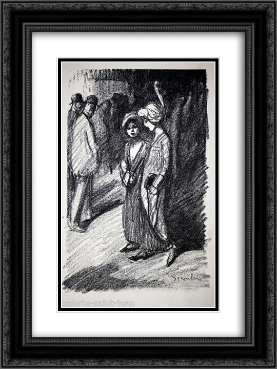 Two Women 18x24 Black Ornate Wood Framed Art Print Poster with Double Matting by Steinlen, Theophile