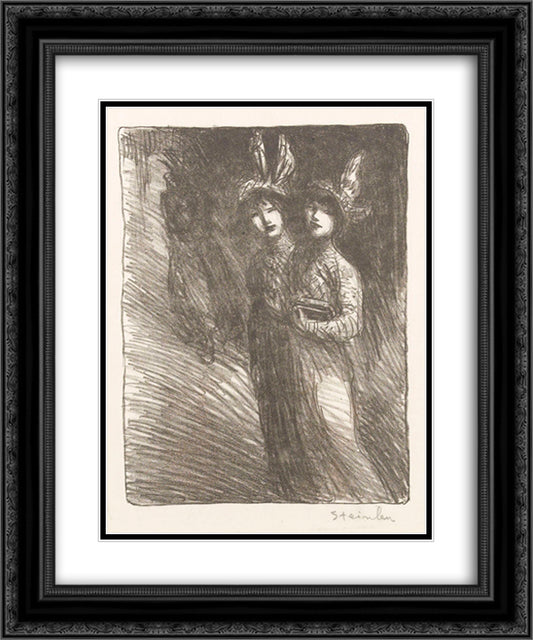 Two women lithograph 20x24 Black Ornate Wood Framed Art Print Poster with Double Matting by Steinlen, Theophile
