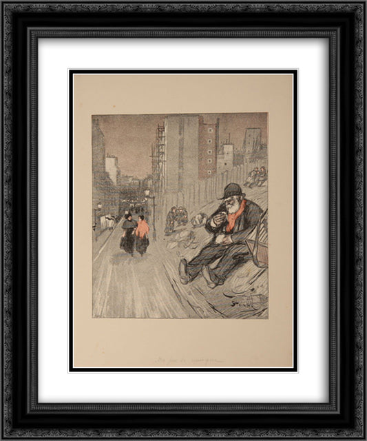 Un Peu de Musique 20x24 Black Ornate Wood Framed Art Print Poster with Double Matting by Steinlen, Theophile