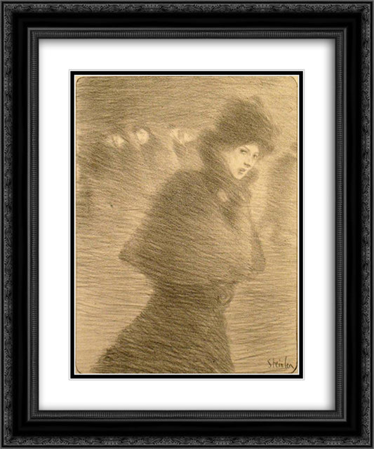 Une Femme Qui Passe 20x24 Black Ornate Wood Framed Art Print Poster with Double Matting by Steinlen, Theophile