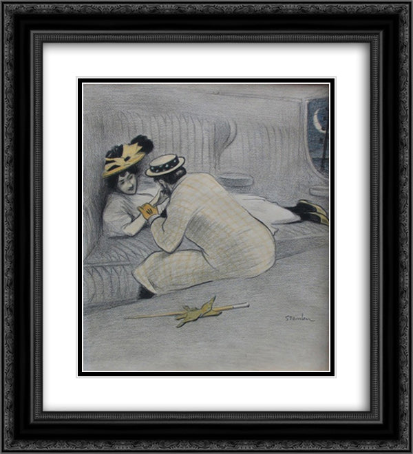 Une Honnete Femme 20x22 Black Ornate Wood Framed Art Print Poster with Double Matting by Steinlen, Theophile