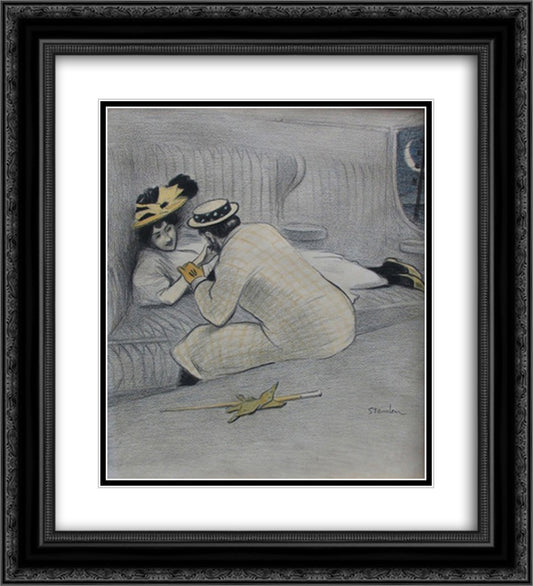 Une Honnete Femme 20x22 Black Ornate Wood Framed Art Print Poster with Double Matting by Steinlen, Theophile
