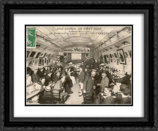 Une Soiree au Chat Noir 24x20 Black Ornate Wood Framed Art Print Poster with Double Matting by Steinlen, Theophile
