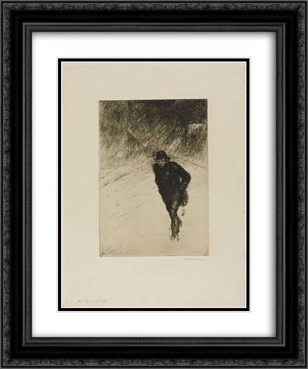 Vagabond Sous La Neige 20x24 Black Ornate Wood Framed Art Print Poster with Double Matting by Steinlen, Theophile