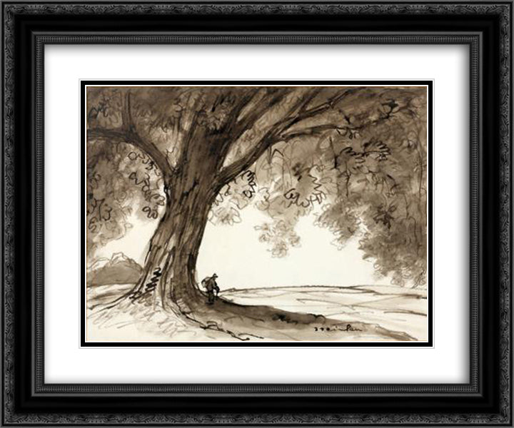 Vagabond under tree 24x20 Black Ornate Wood Framed Art Print Poster with Double Matting by Steinlen, Theophile