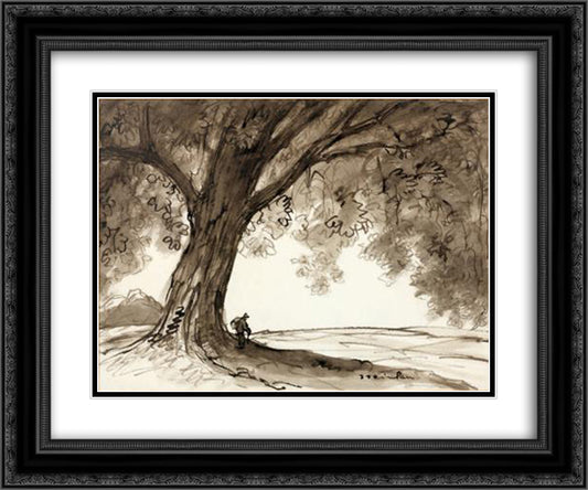 Vagabond under tree 24x20 Black Ornate Wood Framed Art Print Poster with Double Matting by Steinlen, Theophile