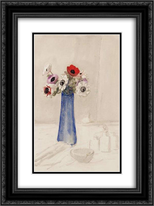 Vase D'Anemones 18x24 Black Ornate Wood Framed Art Print Poster with Double Matting by Steinlen, Theophile