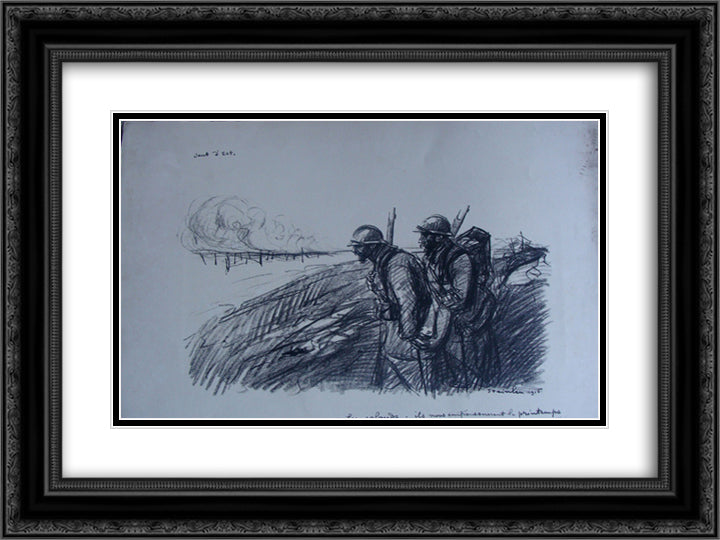 Vent d'est 24x18 Black Ornate Wood Framed Art Print Poster with Double Matting by Steinlen, Theophile