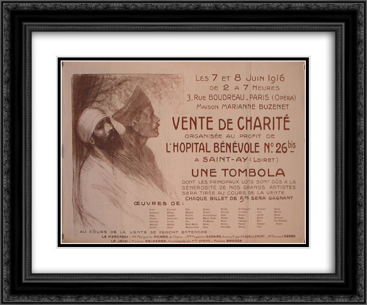 Vente de Charite 24x20 Black Ornate Wood Framed Art Print Poster with Double Matting by Steinlen, Theophile