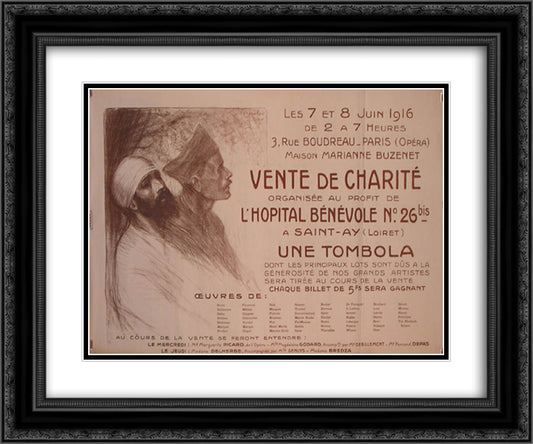 Vente de Charite 24x20 Black Ornate Wood Framed Art Print Poster with Double Matting by Steinlen, Theophile
