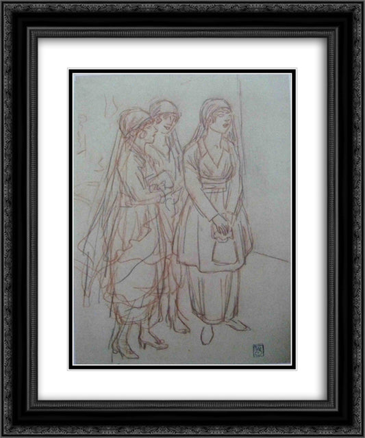 Veuves d'un Louis sketch 20x24 Black Ornate Wood Framed Art Print Poster with Double Matting by Steinlen, Theophile